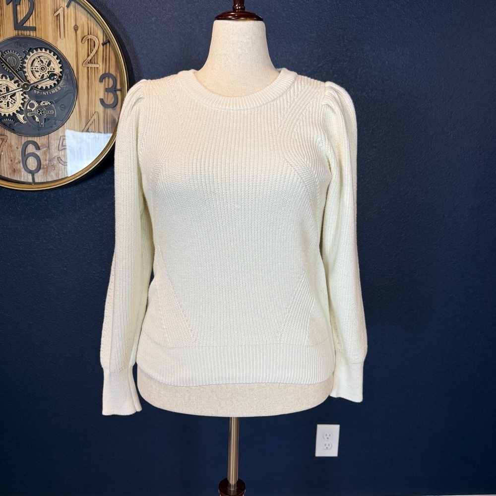 Evereve Cream Puff Sleeve Crew Neck Pullover Sweater | Size Large